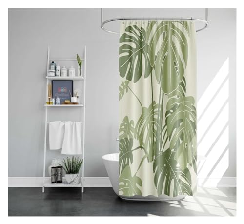 GMGQJST Duschvorhang Grüner Pflanzen-Duschvorhang, Blumenkunst-Muster, Stoff, wasserdichter Polyester-Vorhang for Küche, Badezimmer, Dekor, Badvorhang, Sichtschutz(10,180x180cm) von GMGQJST