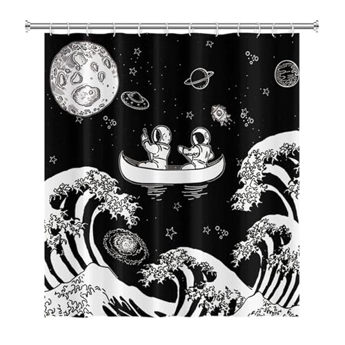 GMGQJST Duschvorhang Lustige Cartoon-Astronauten-Duschvorhänge for Badezimmer, Lustige Anime-Tiere, Kinderbad-Dekoration, Stoff-Bad-Duschvorhänge Mit Haken(YFX03272,180x180cm) von GMGQJST
