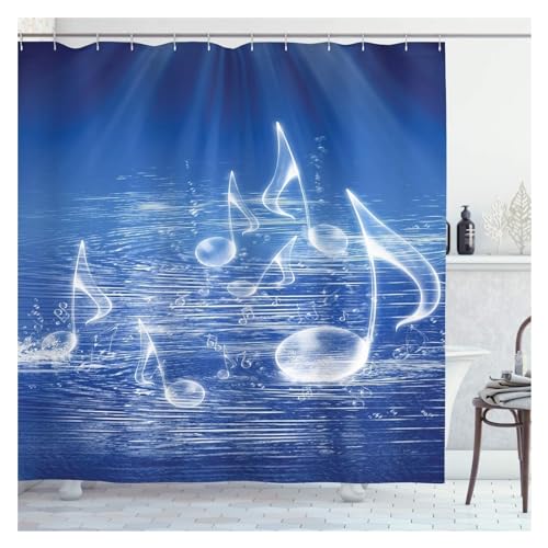GMGQJST Duschvorhang Musikalischer Duschvorhang, Musik-Rock-Jazz-Schriftzug mit Bassgitarre, Saxophonnoten, Harmonie-Illustration, Badezimmervorhänge(11,260Wx180H cm) von GMGQJST