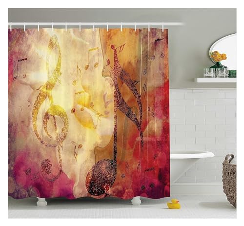 GMGQJST Duschvorhang Musikalischer Duschvorhang, Musik-Rock-Jazz-Schriftzug mit Bassgitarre, Saxophonnoten, Harmonie-Illustration, Badezimmervorhänge(2,Only 50x80cm Mat) von GMGQJST