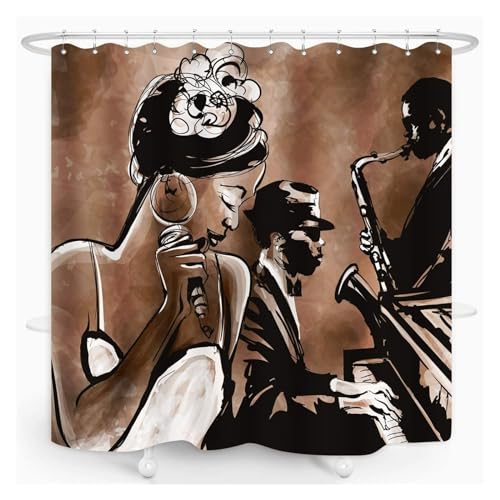 GMGQJST Duschvorhang Musikalischer Duschvorhang, Musik-Rock-Jazz-Schriftzug mit Bassgitarre, Saxophonnoten, Harmonie-Illustration, Badezimmervorhänge(4,Only 50x80cm Mat) von GMGQJST