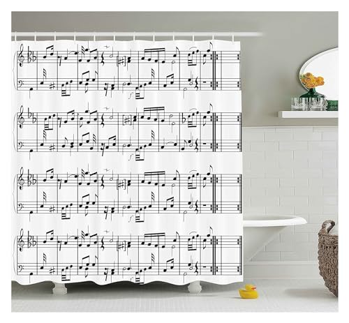GMGQJST Duschvorhang Musikalischer Duschvorhang, Musik-Rock-Jazz-Schriftzug mit Bassgitarre, Saxophonnoten, Harmonie-Illustration, Badezimmervorhänge(6,Only 40x60cm Mat) von GMGQJST