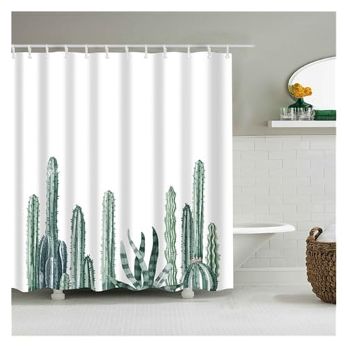 GMGQJST Duschvorhang Tropische Grüne Pflanze, Kaktus, Palmenblatt, Monstera-Blätter, Badewannen-Dekoration, Badewannenabtrennung, Duschvorhang, Badezimmervorhänge Mit Haken(B1109,W90xH180cm) von GMGQJST
