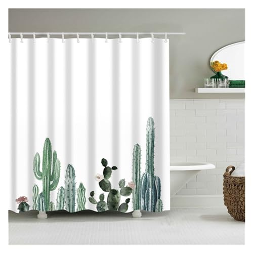 GMGQJST Duschvorhang Tropische Grüne Pflanze, Kaktus, Palmenblatt, Monstera-Blätter, Badewannen-Dekoration, Badewannenabtrennung, Duschvorhang, Badezimmervorhänge Mit Haken(B1110,W180xH180cm) von GMGQJST