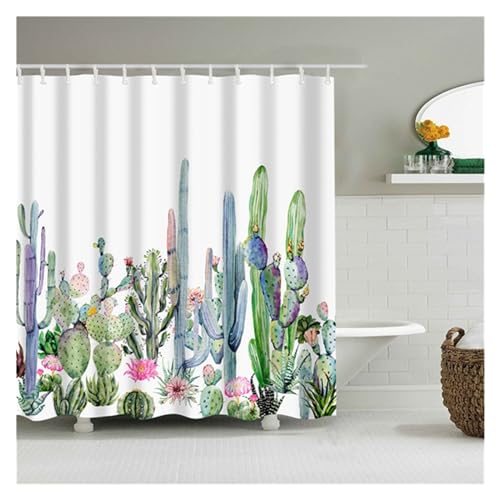 GMGQJST Duschvorhang Tropische Grüne Pflanze, Kaktus, Palmenblatt, Monstera-Blätter, Badewannen-Dekoration, Badewannenabtrennung, Duschvorhang, Badezimmervorhänge Mit Haken(C0425,W180xH240cm) von GMGQJST