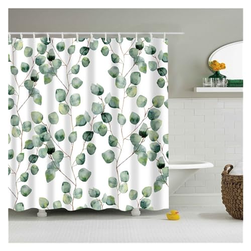 GMGQJST Duschvorhang Tropische Grüne Pflanze, Kaktus, Palmenblatt, Monstera-Blätter, Badewannen-Dekoration, Badewannenabtrennung, Duschvorhang, Badezimmervorhänge Mit Haken(F0631,W165xH180cm) von GMGQJST