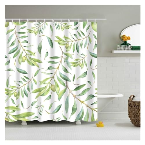 GMGQJST Duschvorhang Tropische Grüne Pflanze, Kaktus, Palmenblatt, Monstera-Blätter, Badewannen-Dekoration, Badewannenabtrennung, Duschvorhang, Badezimmervorhänge Mit Haken(F0633,W180xH240cm) von GMGQJST