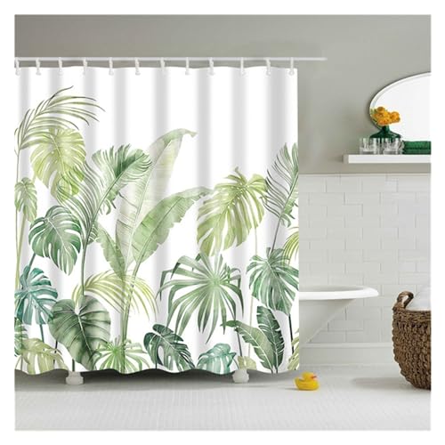 GMGQJST Duschvorhang Tropische Grüne Pflanze, Kaktus, Palmenblatt, Monstera-Blätter, Badewannen-Dekoration, Badewannenabtrennung, Duschvorhang, Badezimmervorhänge Mit Haken(F0834,W120xH180cm) von GMGQJST