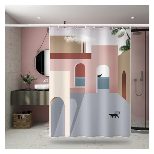 GMGQJST Duschvorhang Wind Abstrakte Kunst Duschvorhang Wasserdichter Badvorhang Aus Polyestergewebe Morandi Farbblockvorhänge for Badezimmerdekor(2,W150xH180cm) von GMGQJST