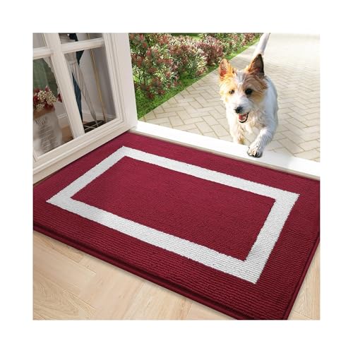 GMGQJST FußMatte Eingangstürmatten Saugfähige Badezimmer-Fußmatte Home Rutschfester Trocknungsbadeteppich Waschbarer Bodenteppich for Die Küche(Red F7,60X90cm) von GMGQJST
