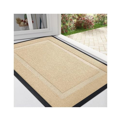 GMGQJST FußMatte Fußmatte for den Innen- und Außenbereich, for den Eingang, wasserdicht, for alle Jahreszeiten, Gummi, farbecht, niedriges Profil, leicht zu reinigen(Beige,40x60cm) von GMGQJST