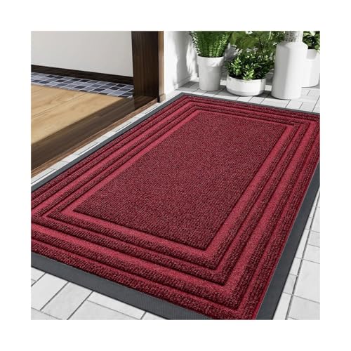 GMGQJST FußMatte Naturkautschukmatte, rutschfest, niedriges Profil, for den Außenbereich, for den Hauseingang, Boden-Fußmatten, strapazierfähig, for die Tür im Innenbereich(Red,61x91.5cm) von GMGQJST