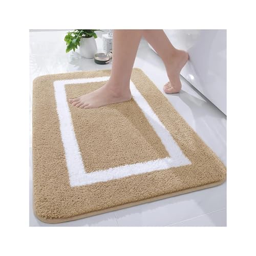 GMGQJST FußMatte Saugfähige Badematte Badezimmerteppich Dusche Rutschfester Schlafzimmer Waschteppich Weich Dick Wohnzimmer Plüsch Fußbodendekor(Beige,51x81cm) von GMGQJST