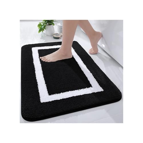 GMGQJST FußMatte Saugfähige Badematte Badezimmerteppich Dusche Rutschfester Schlafzimmer Waschteppich Weich Dick Wohnzimmer Plüsch Fußbodendekor(Black,51x76cm) von GMGQJST