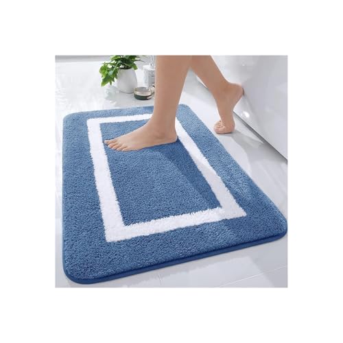 GMGQJST FußMatte Saugfähige Badematte Badezimmerteppich Dusche Rutschfester Schlafzimmer Waschteppich Weich Dick Wohnzimmer Plüsch Fußbodendekor(Blue,51x81cm) von GMGQJST