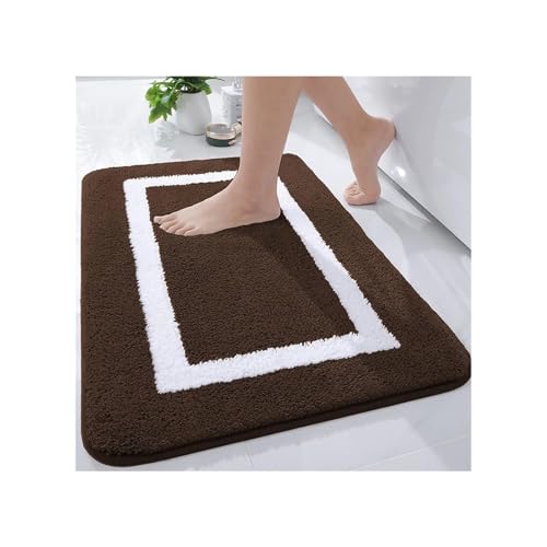 GMGQJST FußMatte Saugfähige Badematte Badezimmerteppich Dusche Rutschfester Schlafzimmer Waschteppich Weich Dick Wohnzimmer Plüsch Fußbodendekor(Brown,51x81cm) von GMGQJST