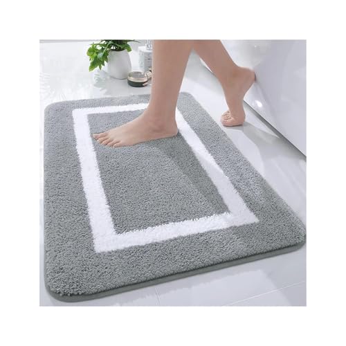 GMGQJST FußMatte Saugfähige Badematte Badezimmerteppich Dusche Rutschfester Schlafzimmer Waschteppich Weich Dick Wohnzimmer Plüsch Fußbodendekor(Gray,41x61cm) von GMGQJST