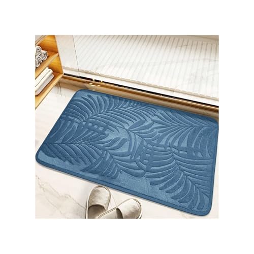 GMGQJST FußMatte Saugfähiger, Rutschfester Badezimmerteppich aus Memory-Baumwolle, Badezimmer-Bodenteppiche, Badematte, Wohnzimmer, Schlafzimmer, Küche, Heimteppich(Blue,50x80cm) von GMGQJST