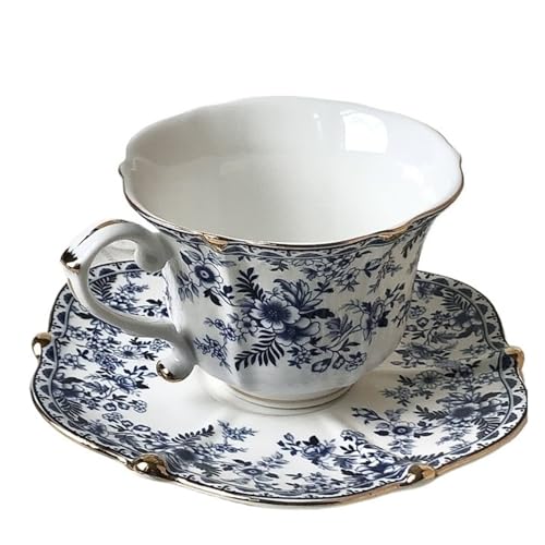 GMGQJST Kaffeetassen Set 1set Vintage Teetasse und Untertasse Keramik Kaffeetasse und Teller Trinkbecher for Nachmittagstee Drinkware(Blue) von GMGQJST