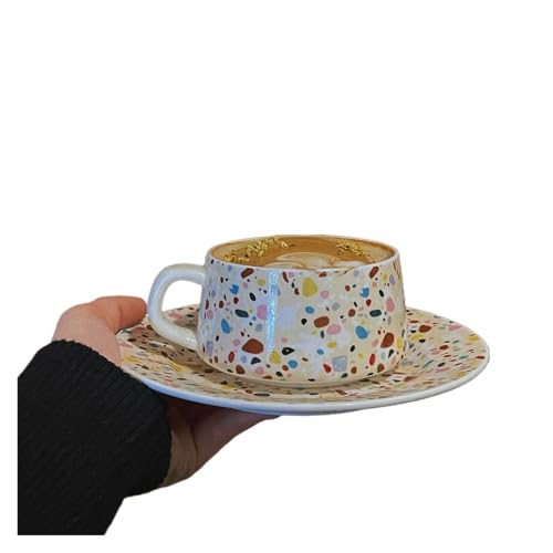 GMGQJST Kaffeetassen Set 250 ml Retro Farbige Stein Schleifen Punkt Kaffeetasse Gericht Keramik Hause Nachmittag Tee Tasse Untertasse Hohe Schönheit Tasse Und Teller Sets von GMGQJST