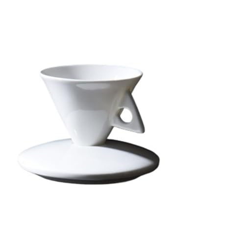 GMGQJST Kaffeetassen Set 70ml Weiß Kegel Kaffee Tasse Und Untertasse Set Büro Kaffeegeschirr Keramik Espresso Glas Becher Bone China Demitasse Teetasse(2 x Cup and Saucer) von GMGQJST