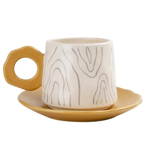 GMGQJST Kaffeetassen Set Baumring Keramik Haushalt Nachmittagstee Kaffeetasse mit Schale 2er Set Kreative einfache Wassertassen(A) von GMGQJST