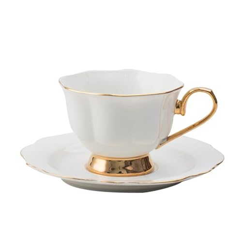 GMGQJST Kaffeetassen Set Handbemaltes Teetasse- und Untertassenset mit goldenem Griff und Löffel. Einfache Kaffeetassen mit Goldrand. Luxus-Konzentrattasse aus Porzellan von GMGQJST