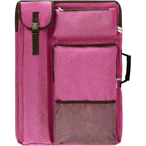 GMGQJST Kunstmappe 18 x 24, Kunstportfolio mit Kunstrucksack und Tragetasche, mittlere Kunstkoffergröße(Pink) von GMGQJST