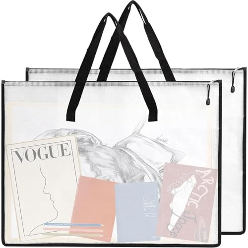 GMGQJST Kunstmappe Kunst-Portfolio-Hülle, Portfolio-Ordner for Kunstwerke, Poster-Organizer mit Reißverschluss und Netz-Ordner mit Griff(2Pcs) von GMGQJST