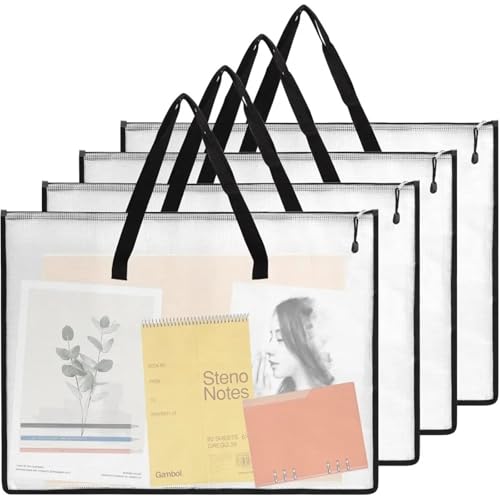 GMGQJST Kunstmappe Kunst-Portfolio-Hülle, Portfolio-Ordner for Kunstwerke, Poster-Organizer mit Reißverschluss und Netz-Ordner mit Griff(4Pcs) von GMGQJST