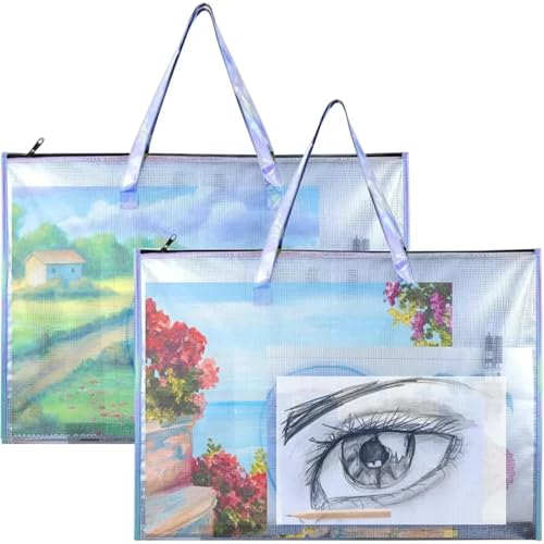 GMGQJST Kunstmappe Tragetasche aus Nylon, Schultertasche, 61 x 91,4 cm, leicht, wasserdicht, for die Aufbewahrung von Posterkartons, Portfolio-Ordner, Kunstposter(Silver 2 Pack) von GMGQJST