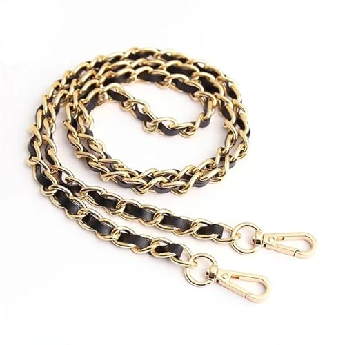 GMGQJST Taschenkette 118cm Geldbörsenkette, Handtaschenketten, Ersatzleder, Umhängetasche, Kettenriemen, DIY, Frauen, Mädchen, Tasche, Teil, Zubehör(Gold-Black) von GMGQJST