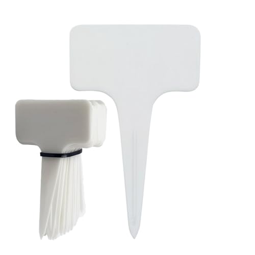 Pflanzenschilder 50 STÜCKE T-Form Kunststoff Wasserdicht Pflanzenetiketten Markierungszeichen Blumensämling Bunte Topfpflanzen Bonsai Sukkulenten Gartenetikett(White) von GMGQJST
