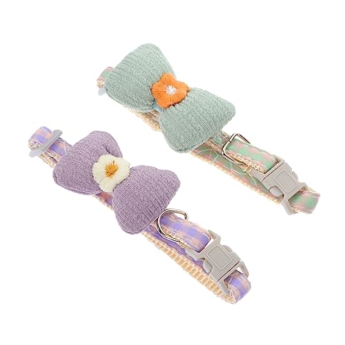 2pcs Verstellbare atmungsaktive Fliege Biegekragen für Welpen und Katze Weiche Polyester Plaid Design Grüne und lila dekorative Kätzchenkragen für tägliche Verschleiß- und Urlaubsfeiern von GMJGCIRVC
