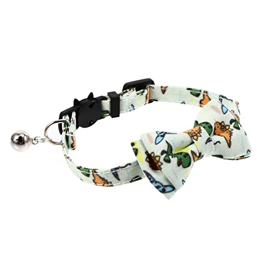 Katzenkragen Bowtie Bell Verstellbares Nylon Kätzchenkragen Breakaway Schnellverkaufsschnalle Abnehmbare Fliege Buntes Dinosauriermuster sanft auf der Haut für Haustierpartys und Festivals 28cm von GMJGCIRVC
