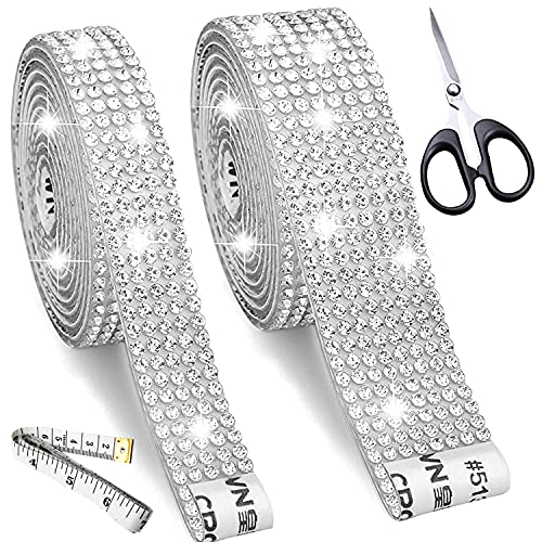 2 Rollen Selbstklebende Kristall Strass Aufkleber Silber Diamant Band Strassband DIY Dekoration Glitzerband mit 2 mm für Kunst Handwerk DIY Veranstaltung Auto Telefon Dekoration.(4 Yards) von GMMG