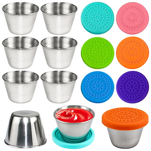 GMMG Salatdressing Behälter 6 Stück 70ml Mini Ketchup-Dose Mini Saucen Behälte Edelstahl Lebensmittelbehälter Set Mini Dose mit Deckel von GMMG