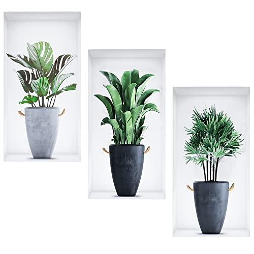 Wandtattoo Pflanzen, 3 Stück Wandsticker Topfpflanze, Wandaufkleber Blumentopf, 3D Blumenvase Wandaufkleber von GMMG