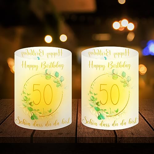 Windlicht Tischdeko 50 Geburtstag Deko Frau Mann Happy Birthday Tischdeko Geburtstag für Teelichter oder Kerzen (10 Stück) von GMMG