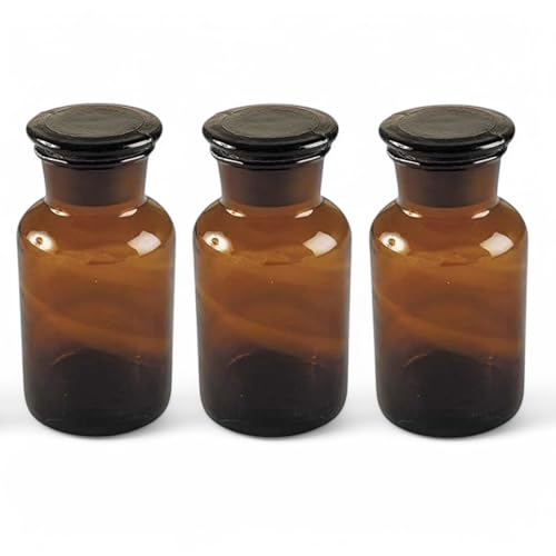 GMMH 3 x Apothekerflasche (250 ml) Weithalsflasche Apothekerglas Stopfenflasche Laborflasche Laborglas Rundschulterflasche Flaschen Apothekergläser Laborflaschen Laborgläser Rundschulterflaschen von GMMH