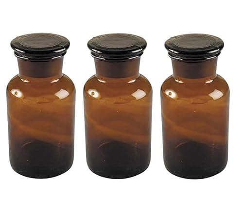 GMMH 3 x Apothekerflasche (60 ml) Weithalsflasche Apothekerglas Stopfenflasche Laborflasche Laborglas Rundschulterflasche Flaschen Apothekergläser Laborflaschen Laborgläser Rundschulterflaschen von GMMH