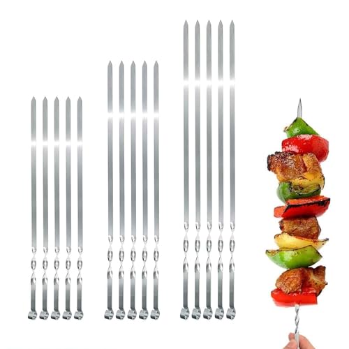 BBQ Edelstahl Grillspieße für Fleisch und Gemüse (10 St/50cm) Extra stark 2mm, Fleischspieße, Schaschlikspieße, BBQ-Spieße, Skewers, Schaschlik, Kebap, 40/50/60 L cm von GMMH