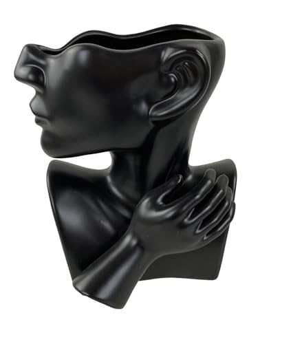 Dekovase Vase Gesicht Blumenvase 25 cm Hoch Deko Modern Design Keramik (Schwarz) von GMMH