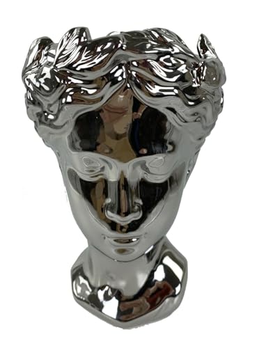 Dekovase Vase Gesicht Blumenvase 25 cm Hoch Deko Modern Design Keramik (Silber) von GMMH