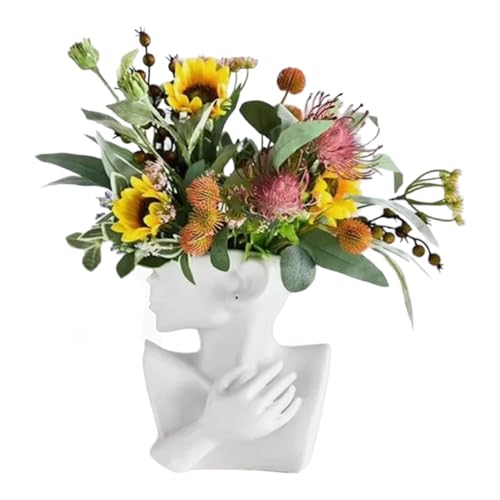 Dekovase Vase Gesicht Blumenvase 25 cm Hoch Deko Modern Design Keramik (Weiß) von GMMH