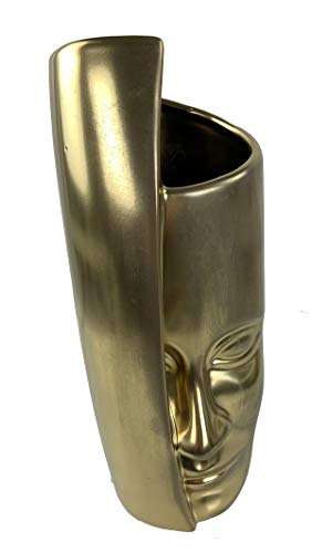 Dekovase Vase Gesicht Blumenvase 32 cm Hoch Deko Modern Design Keramik (Gold) von GMMH
