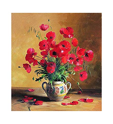 GMMH Diamond Painting Set Bild 40 x 50 Diamant Vollbedeckung Malerei Stickerei Handarbeit Basteln Mosaik Steine Blumen Korb Mohn Mohnblumen Sonnenblumen Haus am Bach Fliefer (Mohn) von GMMH