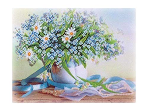 GMMH Diamond Painting Set Bild 14 x 18 Diamant Malerei Stickerei Handarbeit Basteln Mosaik Steine Frühling Blaue Blumen von GMMH