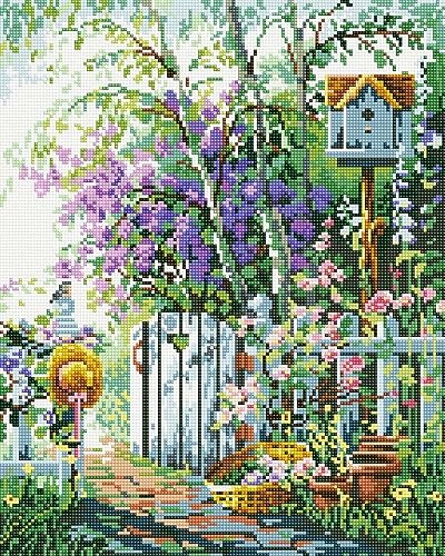 Diamond Vollbedeckung mit Holzrahmen Painting Set Bild 40 x 50 Diamant Malerei Stickerei Handarbeit Basteln Mosaik Steine Blumen Korb Haus am Bach (GF171) von GMMH