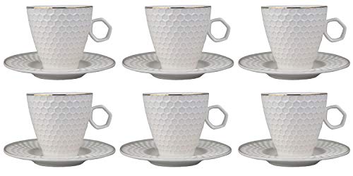 Edle Teeservise Kaffeeservise Porzellan Weiß Gold 12 Teile Kaffeetasse (Design 1 Weiß Gold, Kaffeservice) von GMMH